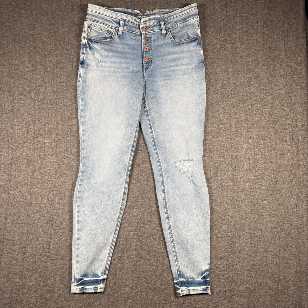 Edgely Womens Jeans Size 14 Long Skinny Button Fly Distressed Y2K Acid Wash